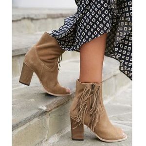 MIA Fringe Peep Toe Western Suede Boot Bootie - 11